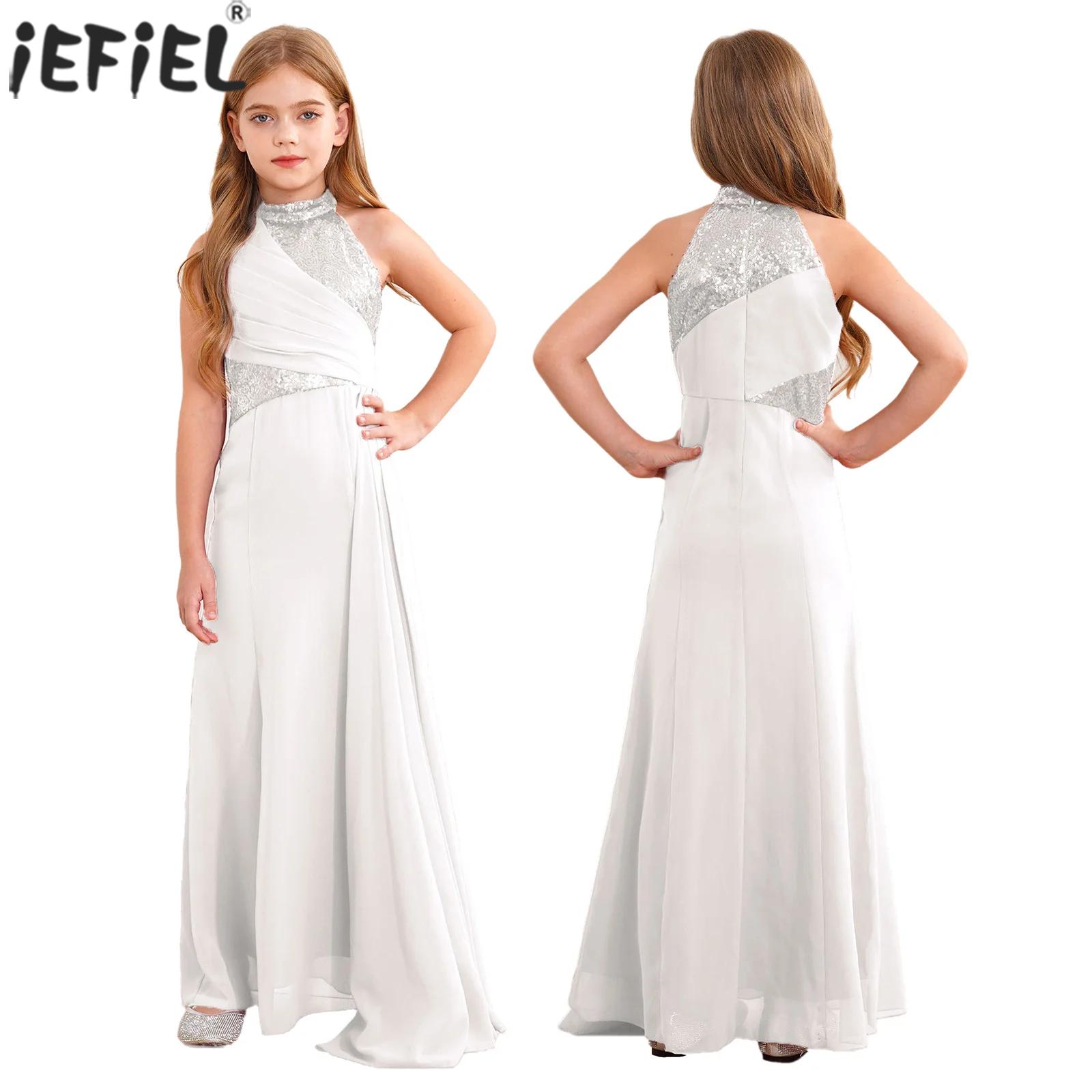 Maxi Dress Halter - Kids Flower Girls Sequins Elegant Wedding