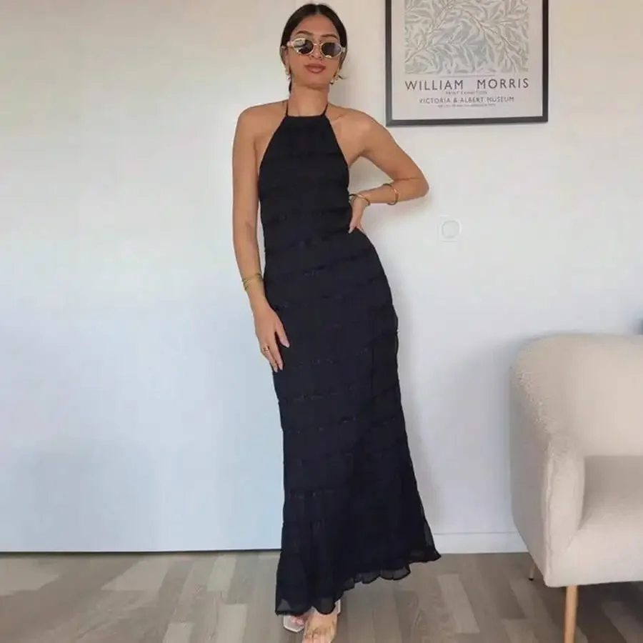 Maxi Dress Halter - Elegant Black Halter Maxi Dress With