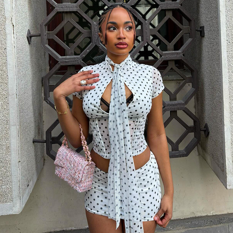 Crop Top Crochet - Leosoxs Women's Polka Dot Print 2