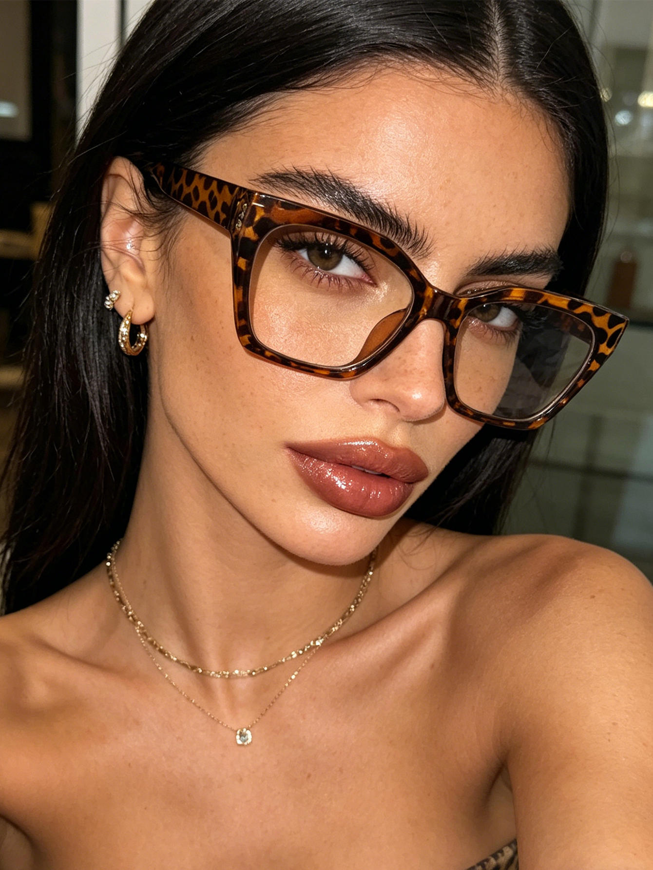 Sunglasses Cat Eye - 1Pc High-End Leopard Print Cat-Eye Flat