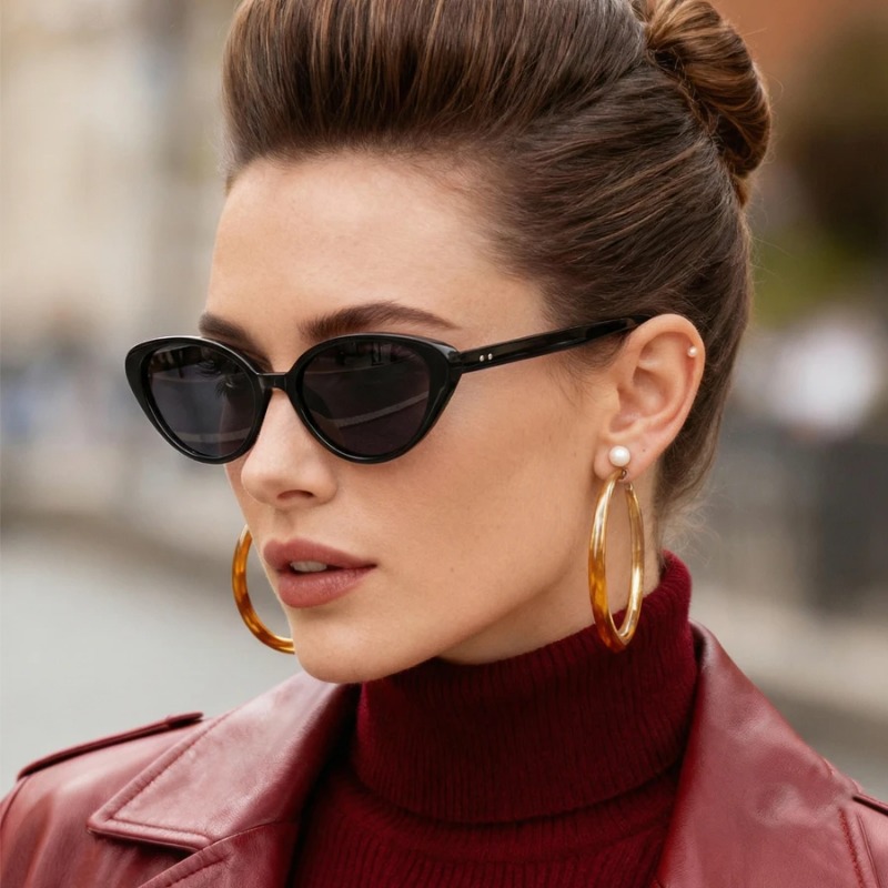 Sunglasses Cat Eye - Rivets Brown Fashion Cat Eye Sunglasses