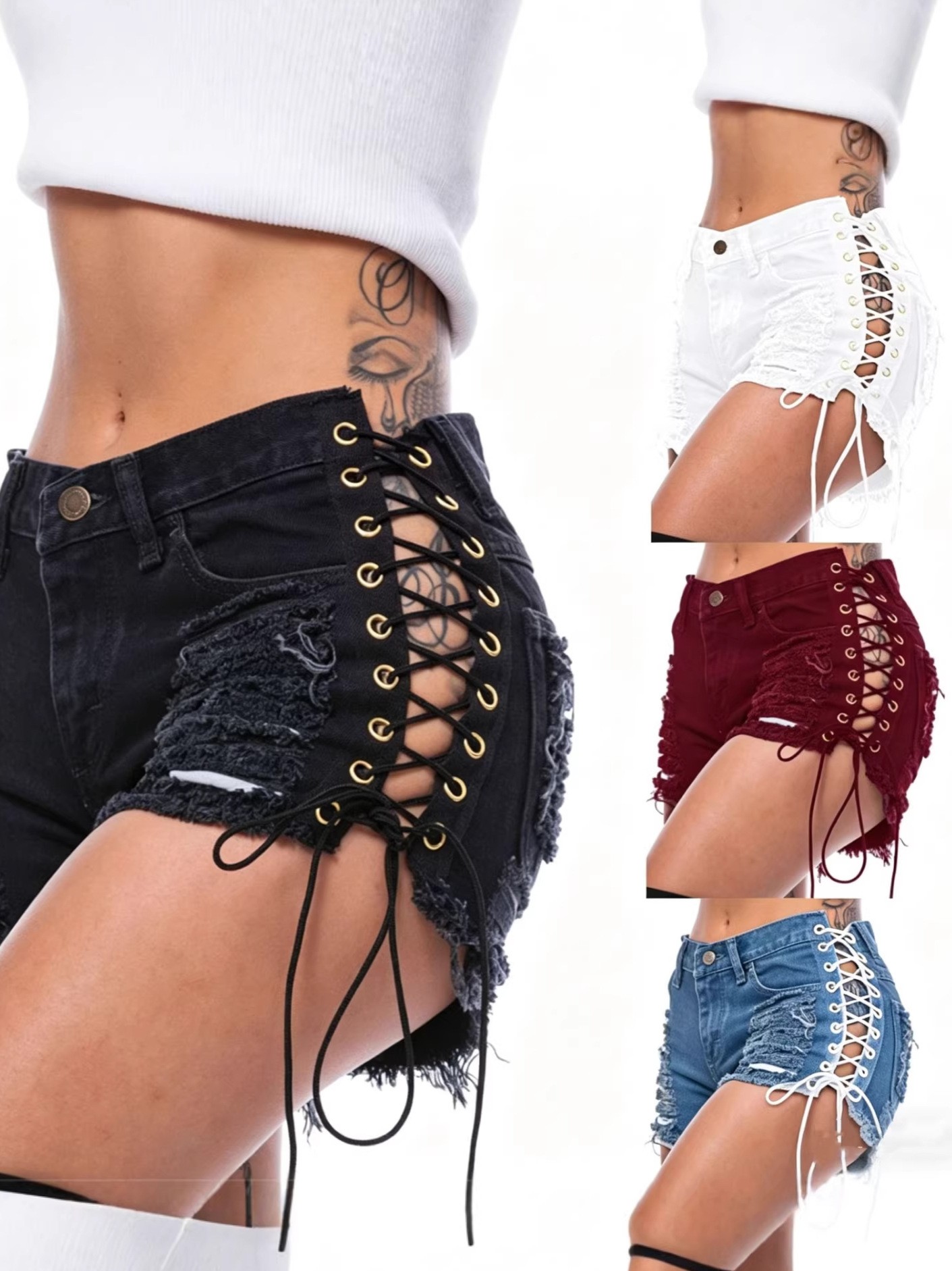 Cotton Denim Shorts Low Waist  - Shorts Denim Frayed review and price