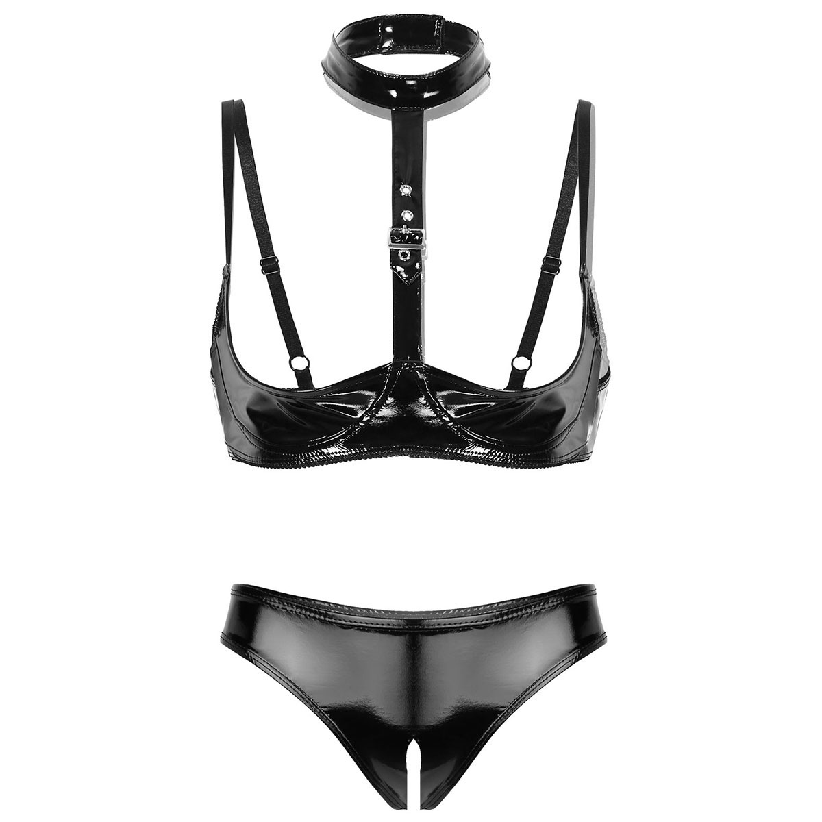 Womens Patent Leather Lingerie - Bralette Triangle Set review and price