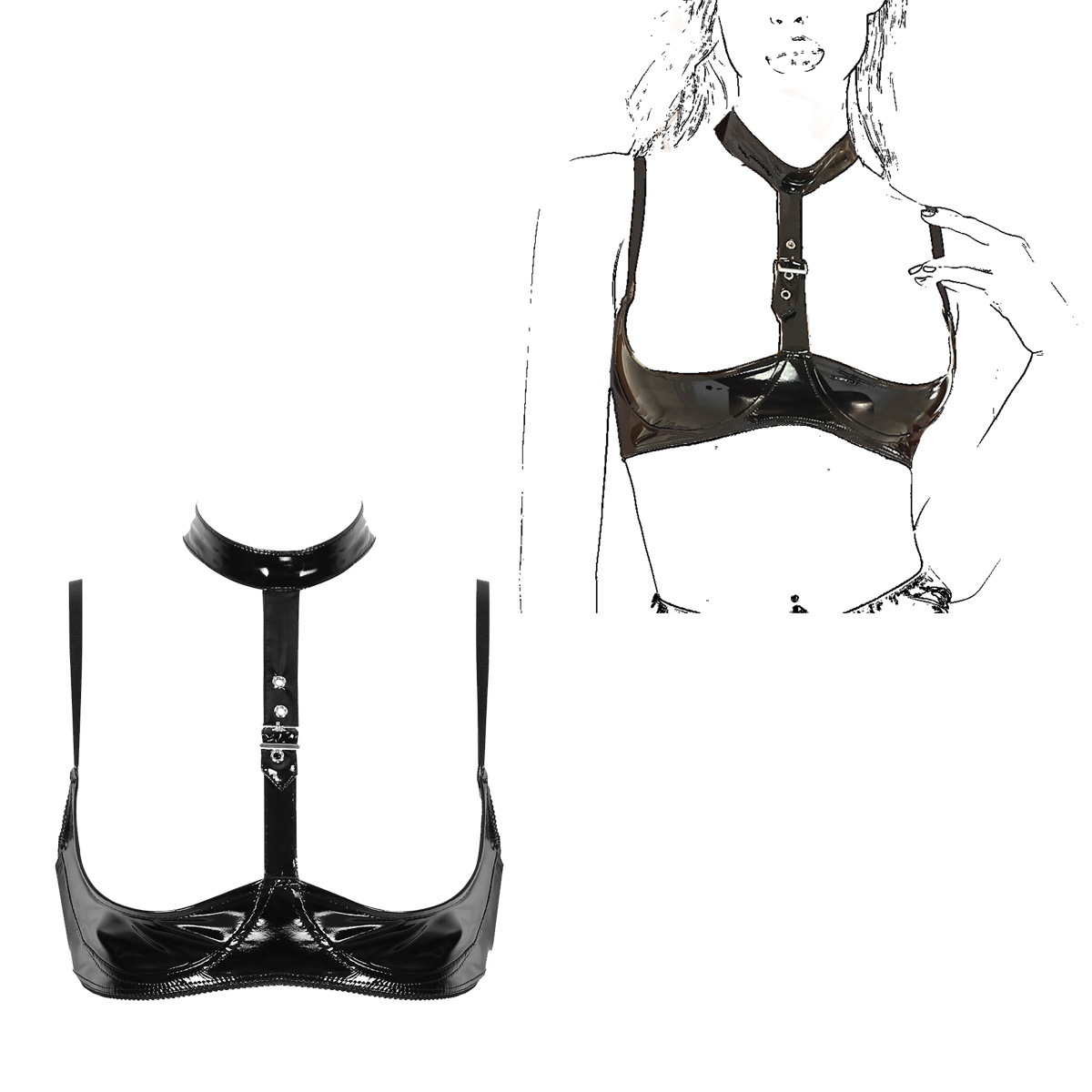 Womens Patent Leather Lingerie - Bralette Triangle Set review and price