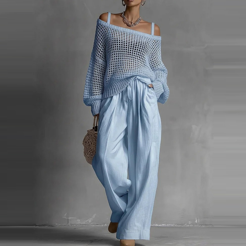 Fashion Solid One Shoulder Lon - Linen Pant Wide review and price
