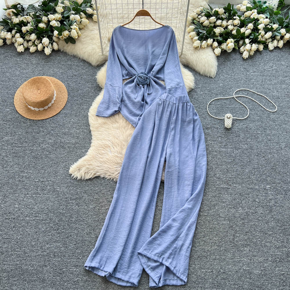 Two Pieces Women Pant Sets Sol - Linen Pant Wide review and price