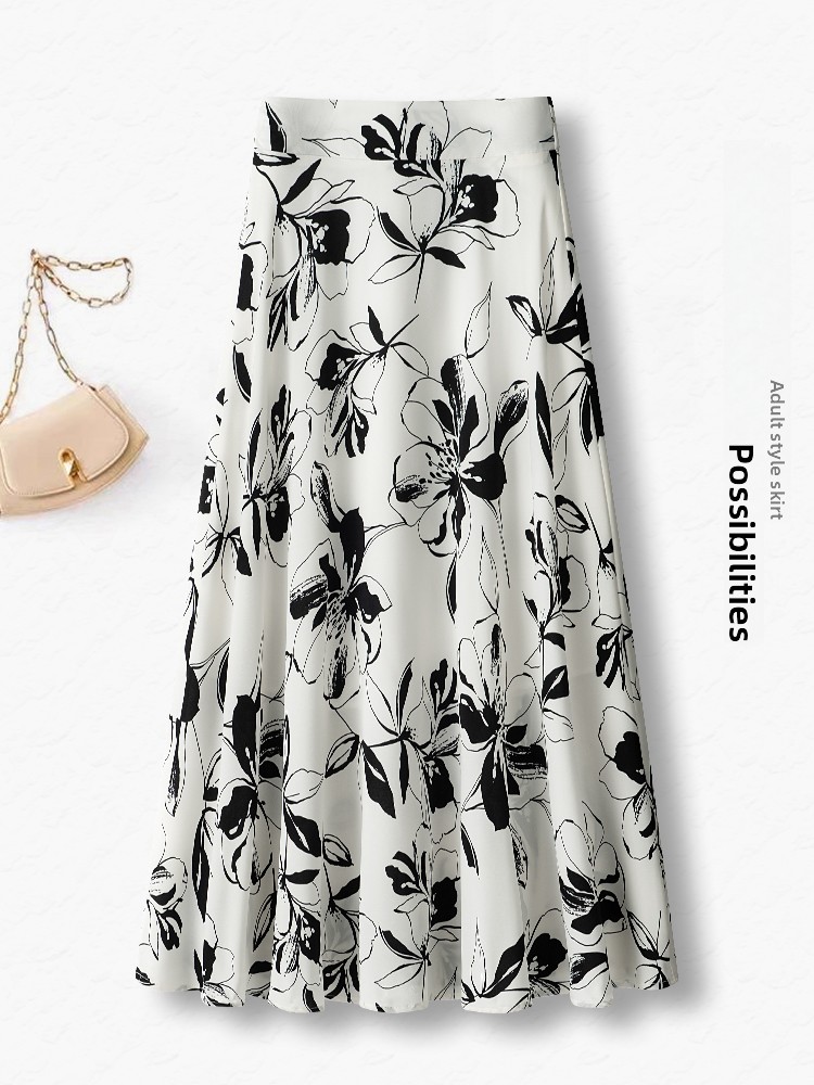 Summer Thin High Waist A-Line  - Midi Skirt Floral review and price