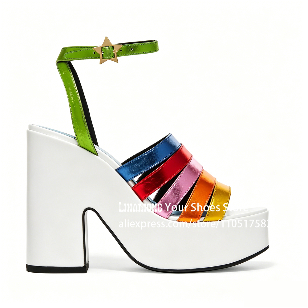 Multicolor Strappy Chunky Heel - Sandal Strappy Heeled review and price