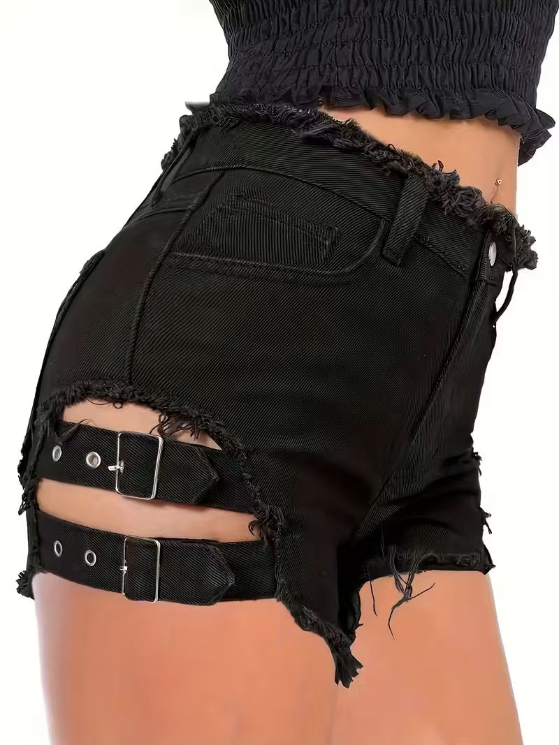Women's Black Denim Shorts Low - Shorts Denim Frayed review and price