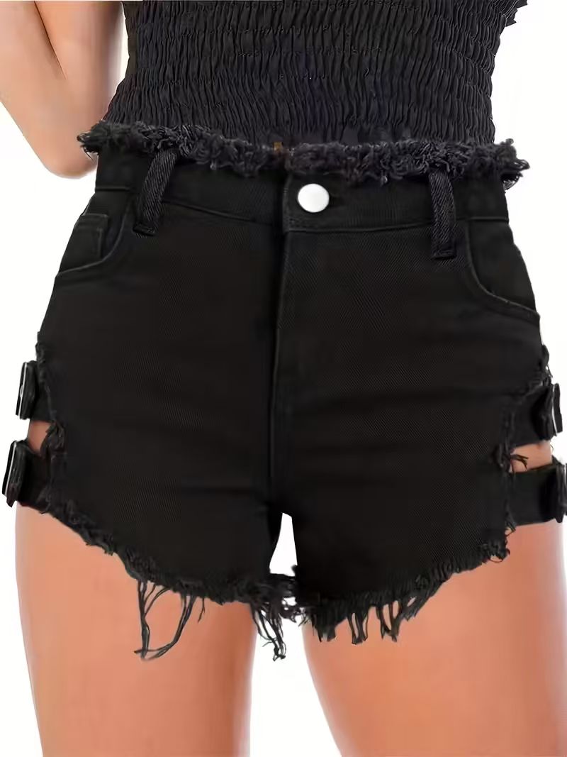 Women's Black Denim Shorts Low - Shorts Denim Frayed review and price