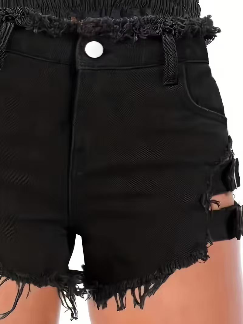 Women's Black Denim Shorts Low - Shorts Denim Frayed review and price