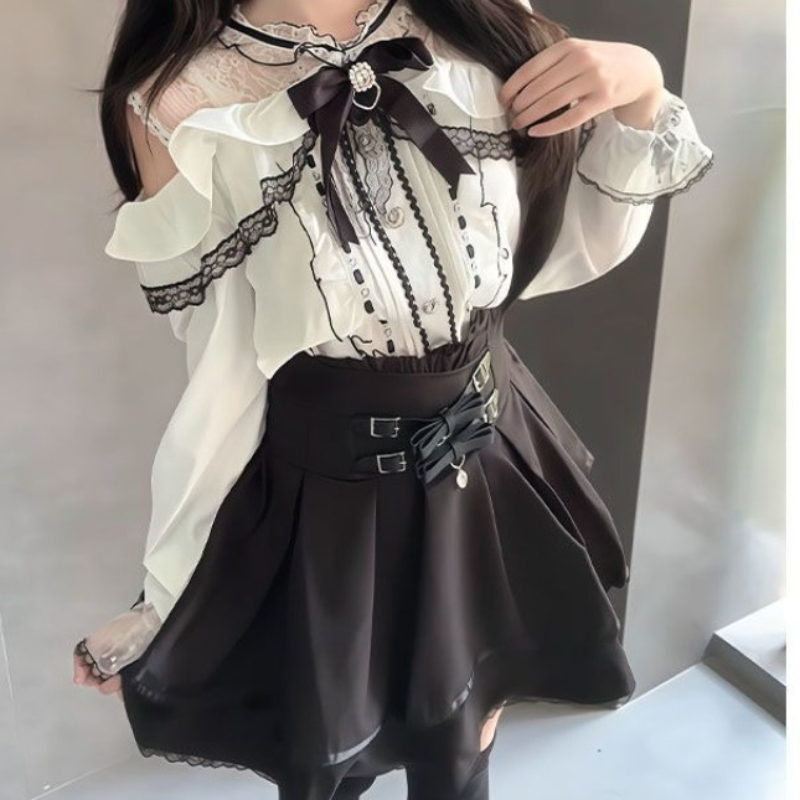 Japanese Gothic Y2k Lolita Sty - Blouse Off Shoulder review and price