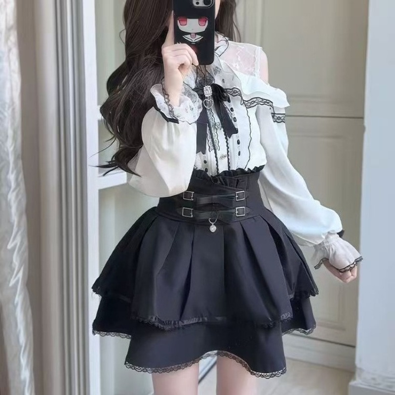 Japanese Gothic Y2k Lolita Sty - Blouse Off Shoulder review and price
