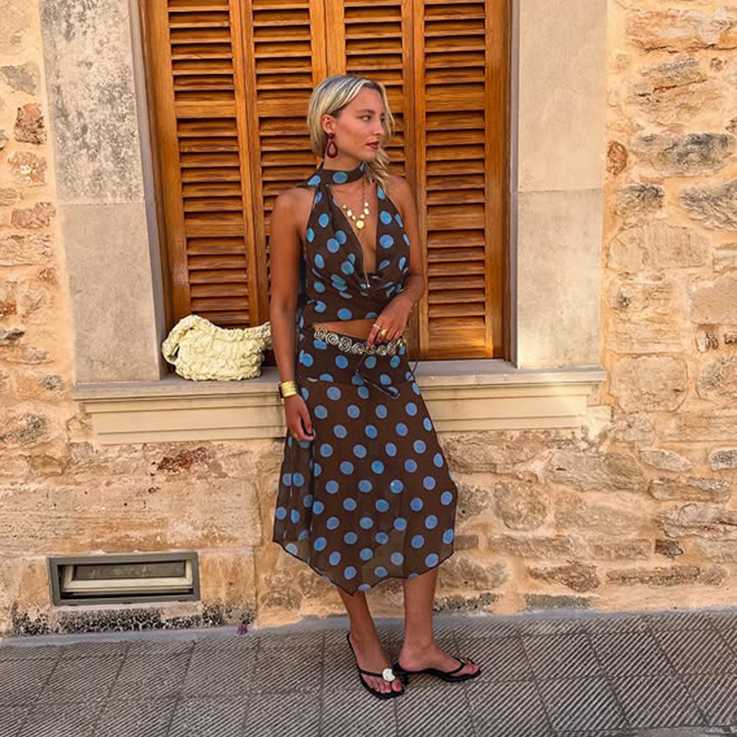 2 Piece Set Off Shoulder Polka - Maxi Dress Halter review and price