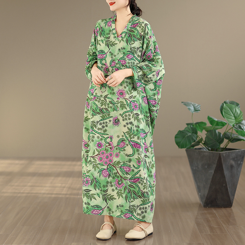 Large Size Floral Print Vacati - Linen Dress Wrap review and price
