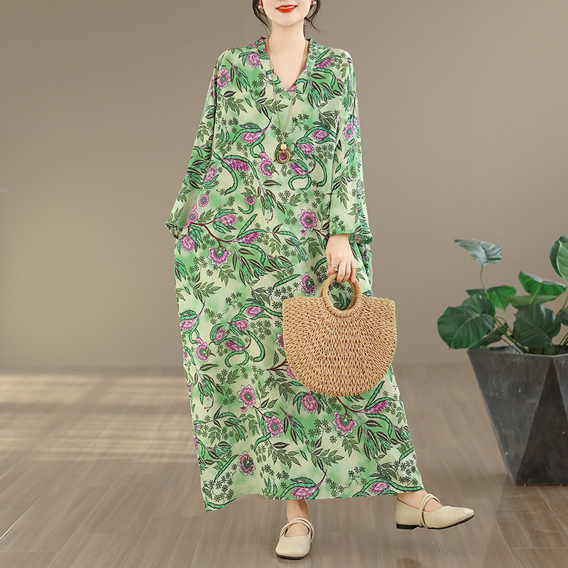 Large Size Floral Print Vacati - Linen Dress Wrap review and price