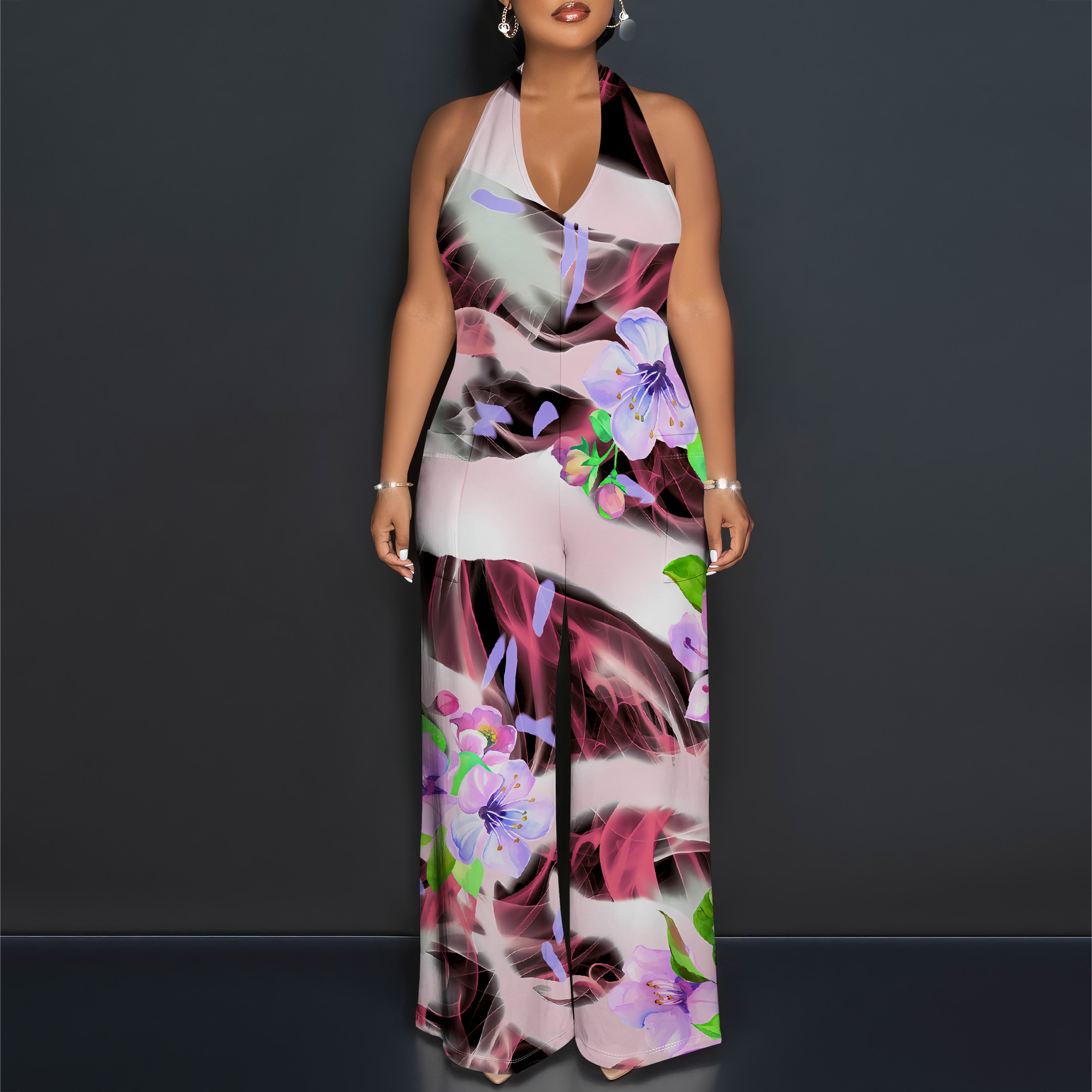 Floral Print Halter Jumpsuit - - Romper Floral Print review and price