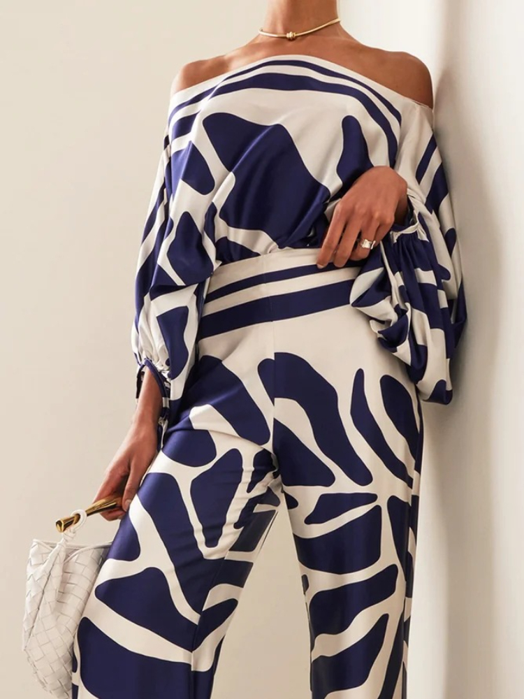 Women's Printed Satin 2-piece  - Blouse Off Shoulder review and price