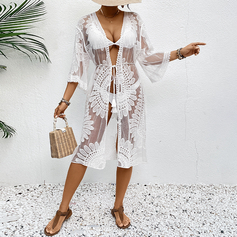 Lace Embroidered Lightweight K - Kimono Sheer Floral review and price