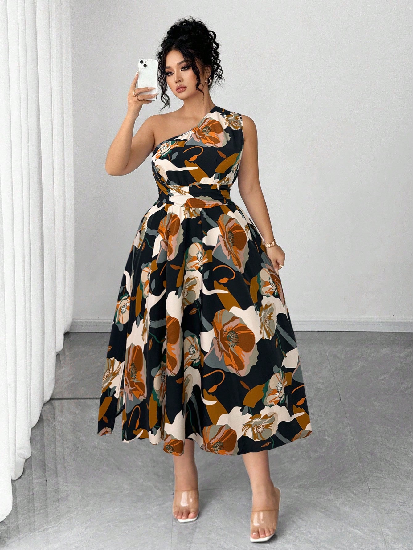 Asymmetrical One-Shoulder Flor - Midi Skirt Floral review and price