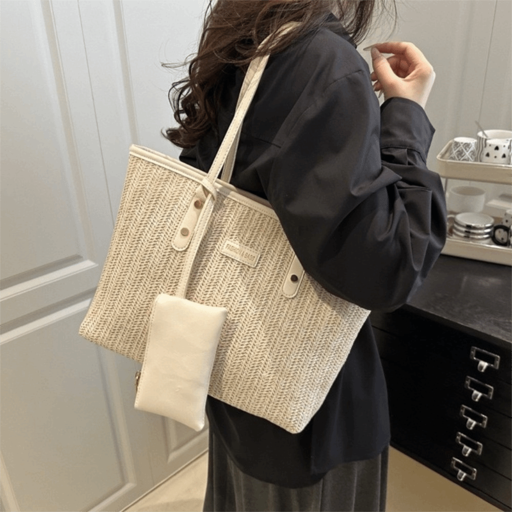 Casual Solid Color Weave Tote  - Tote Bag Beach review and price