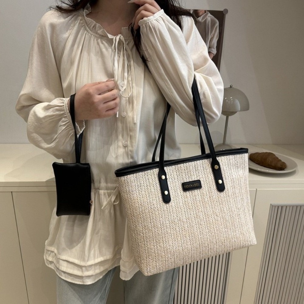 Casual Solid Color Weave Tote  - Tote Bag Beach review and price