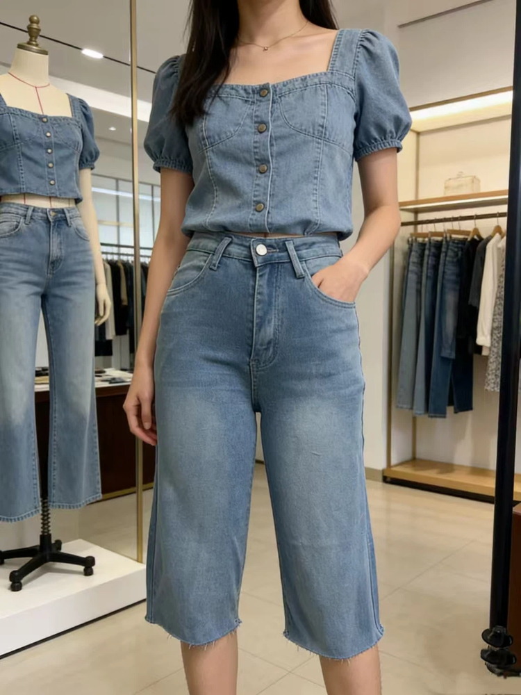 Women's High Waisted Denim Ber - Shorts Denim Frayed review and price