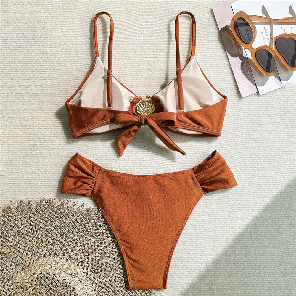Metal Shell Ring Swimwear Sexy - Swimsuit Bikini Ruched review and price